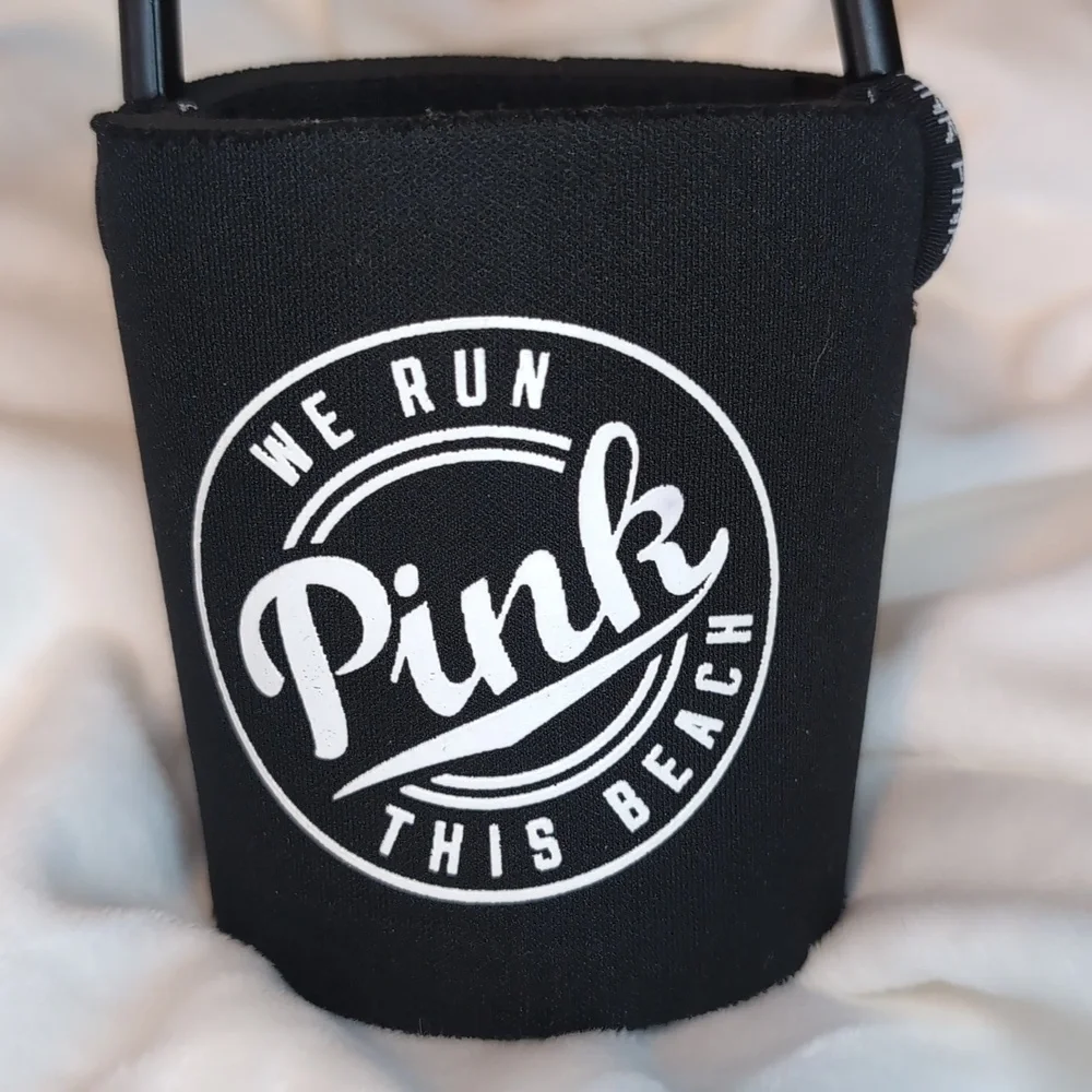 Victoria’s Secret Pink Black Coozie Drink Holder with Strap VACATION READY